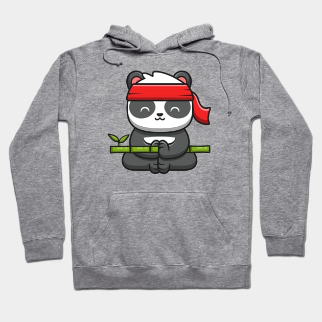 Cute Panda Kung Fu Meditation Holding Bamboo Hoodie by Catalyst Labs